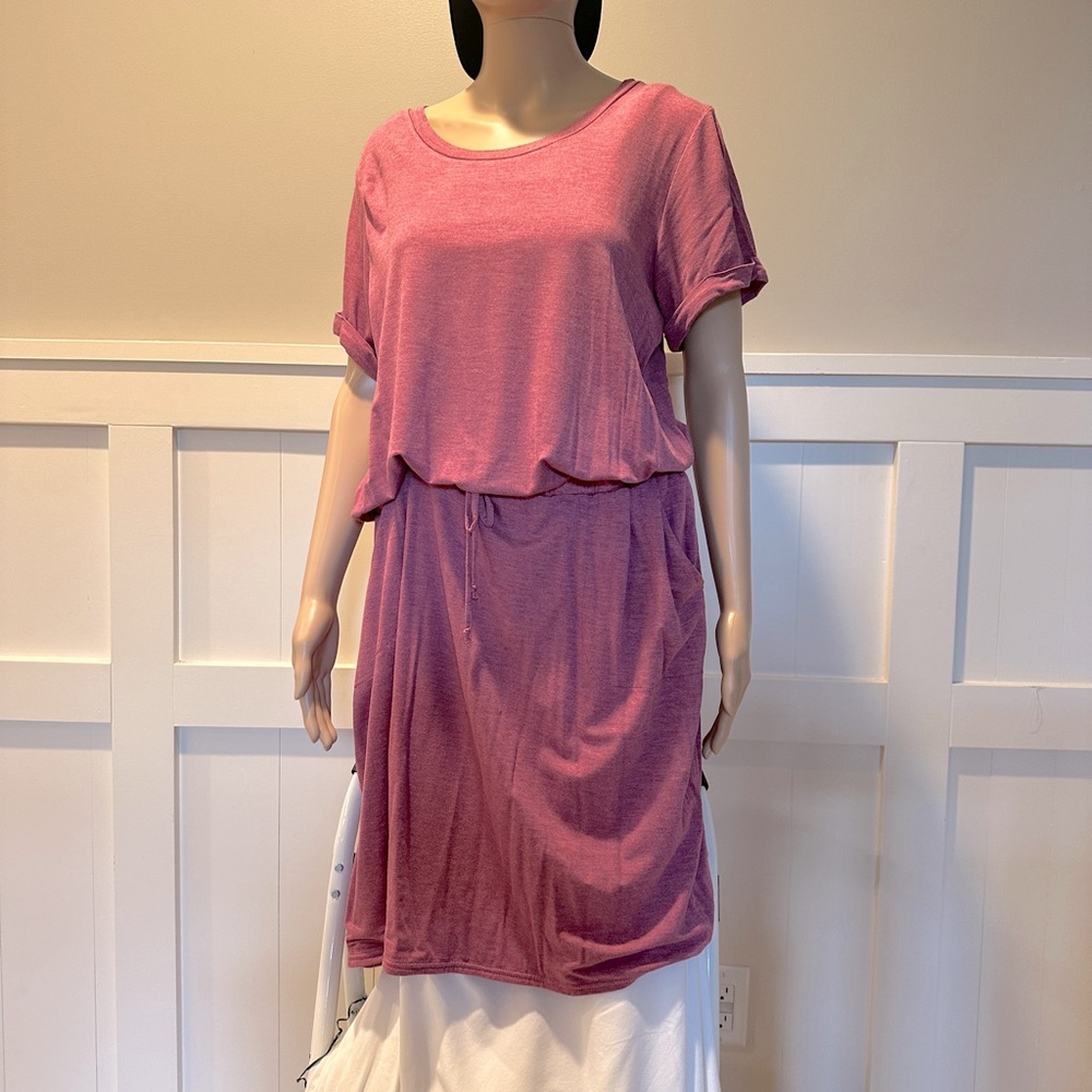 Rose T shirt elastic waist tie dress